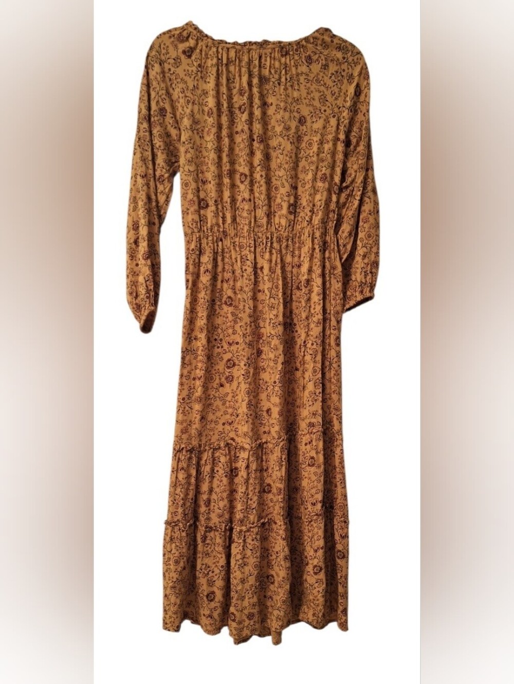 Allison Brittney Floral Fall Maxi Dress in Mustard and Rust Petite Small India - Picture 2 of 5